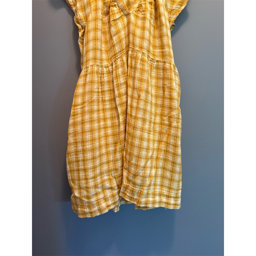 Old Navy Dress Womens Size M Yellow Plaid Flutter Sleeve V-Neck Tiered - Picture 5 of 10